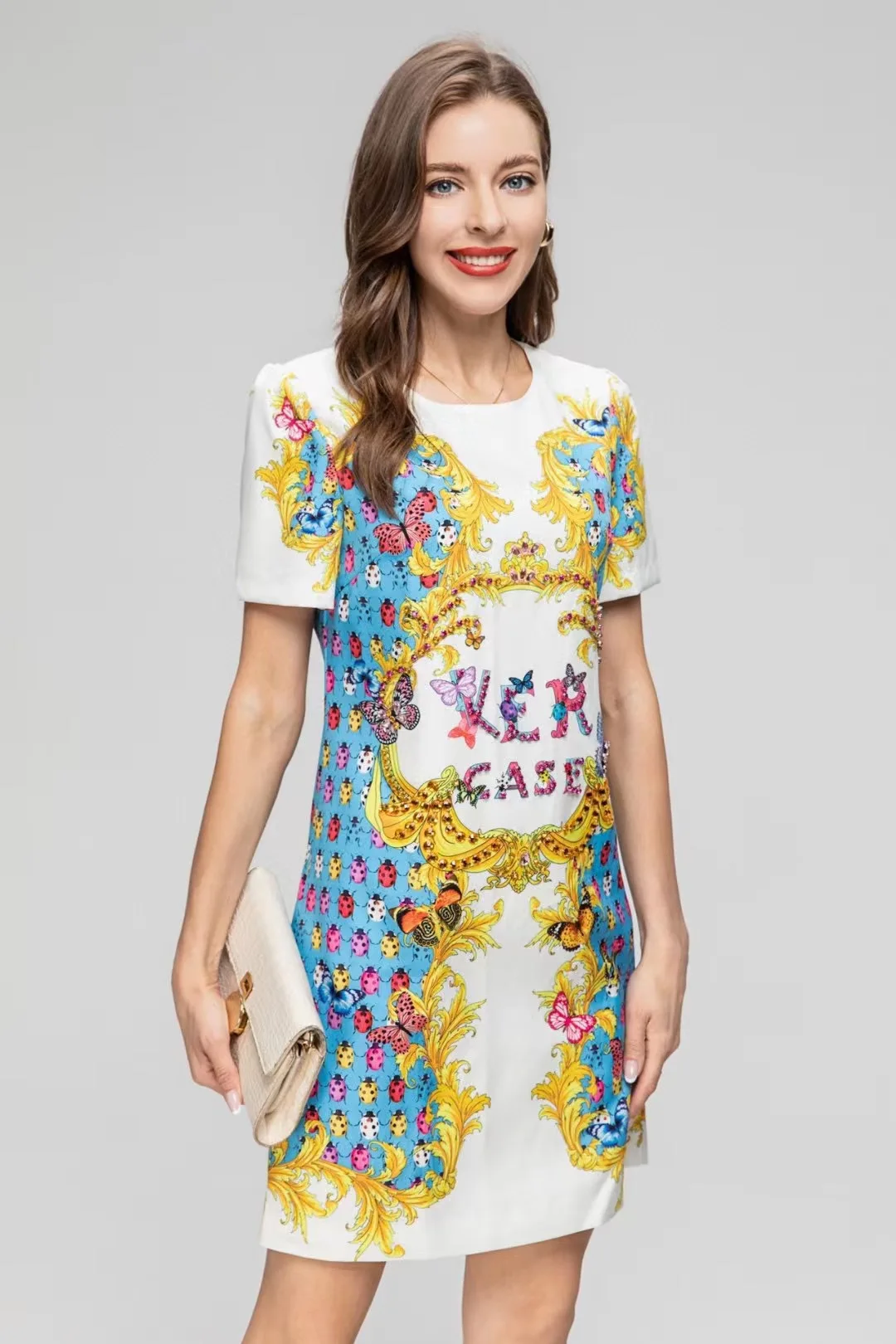 Женское жаккардовое платье Роскошное винтажное мини-платье с круглым вырезом