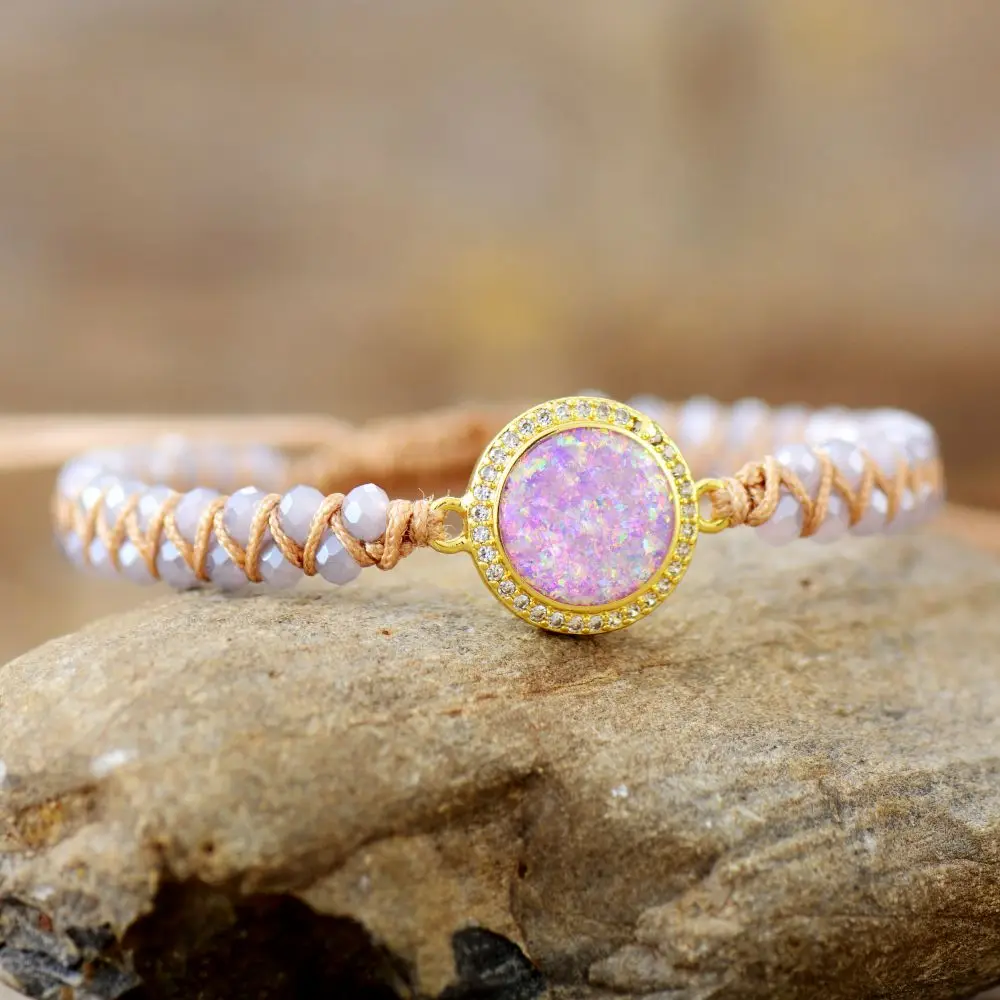 

Woven Strand Bracelet for Women Luxury Natural Pink Crystal Beaded Romantic Bracelets Femme Gorgeous Bijoux Jewelry Dropshipping