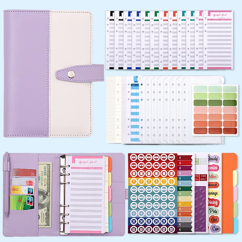 

SoaKoa New Super Value Binder Budget Pack A6 Budget Binder,Money Organizer for Cash with Zipper Envelopes, Expense Budget Sheets