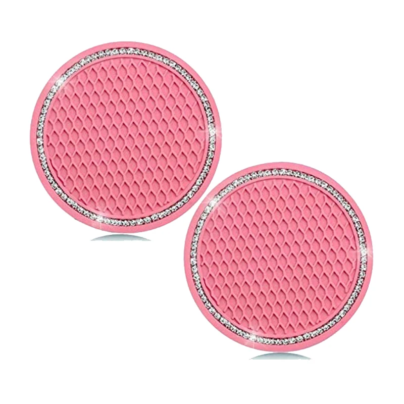 

2Pcs Pink Bling Car Cup Holders Rhinestone Car Anti Slip Insert Cup Mat Drink Coasters Crystal Vehicle Accessories