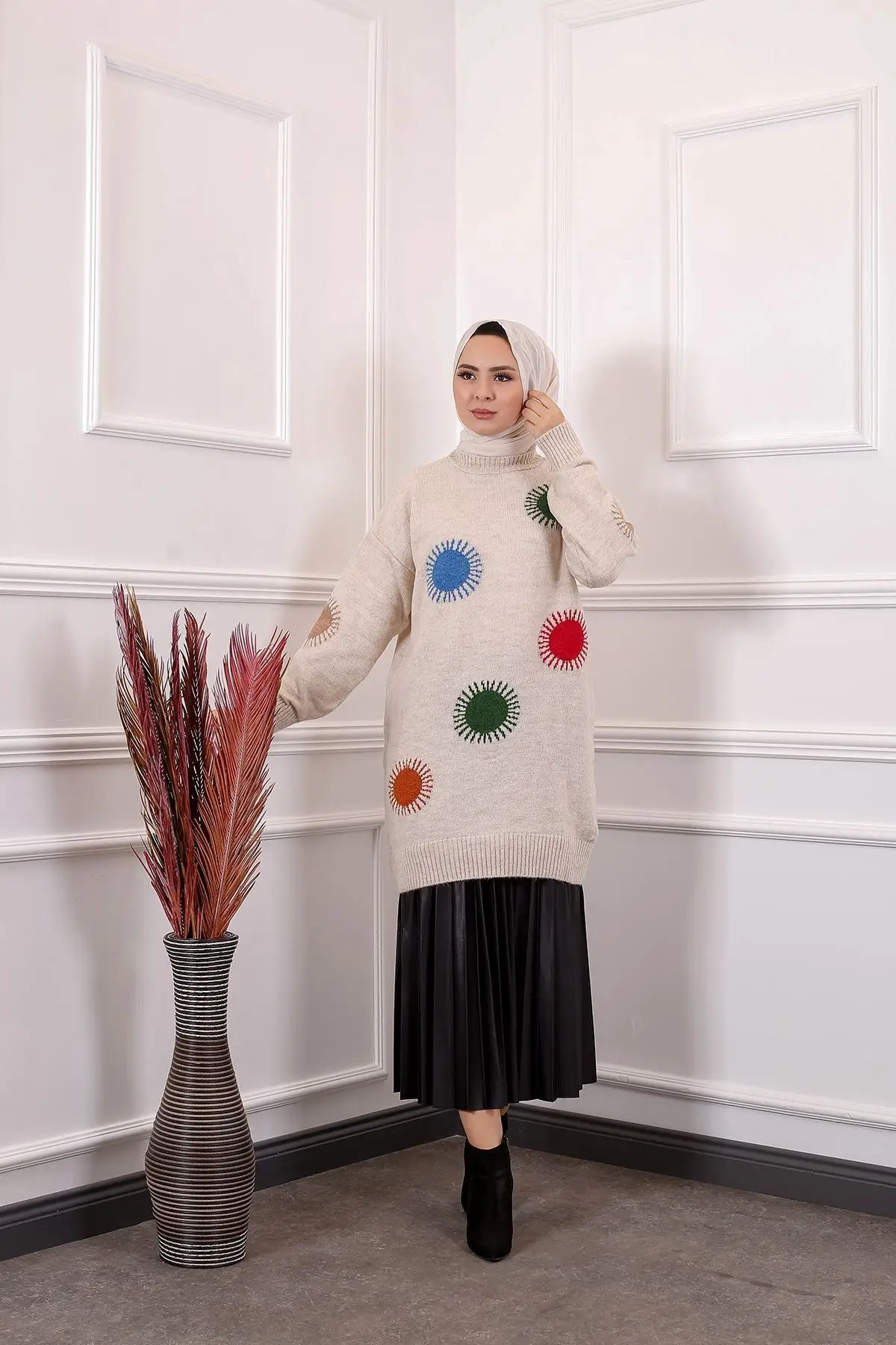 

Patterned Tunic Sweater Stone 21 FWTRT7842 7842 Women Muslim Sweater