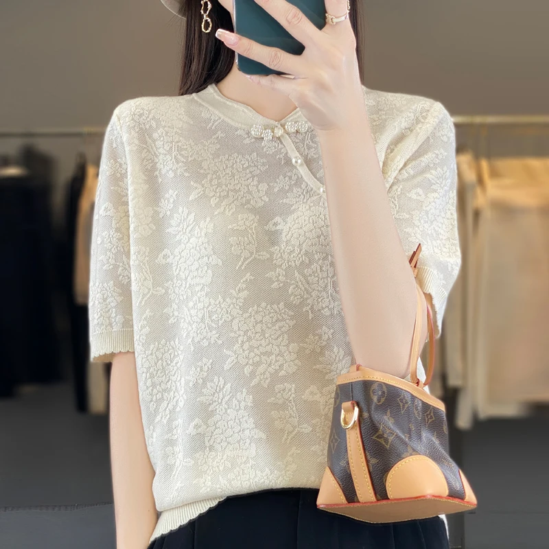 Женский пуловер-Ципао из чистой шерсти Свободный вязаный жилет на бретелях лето