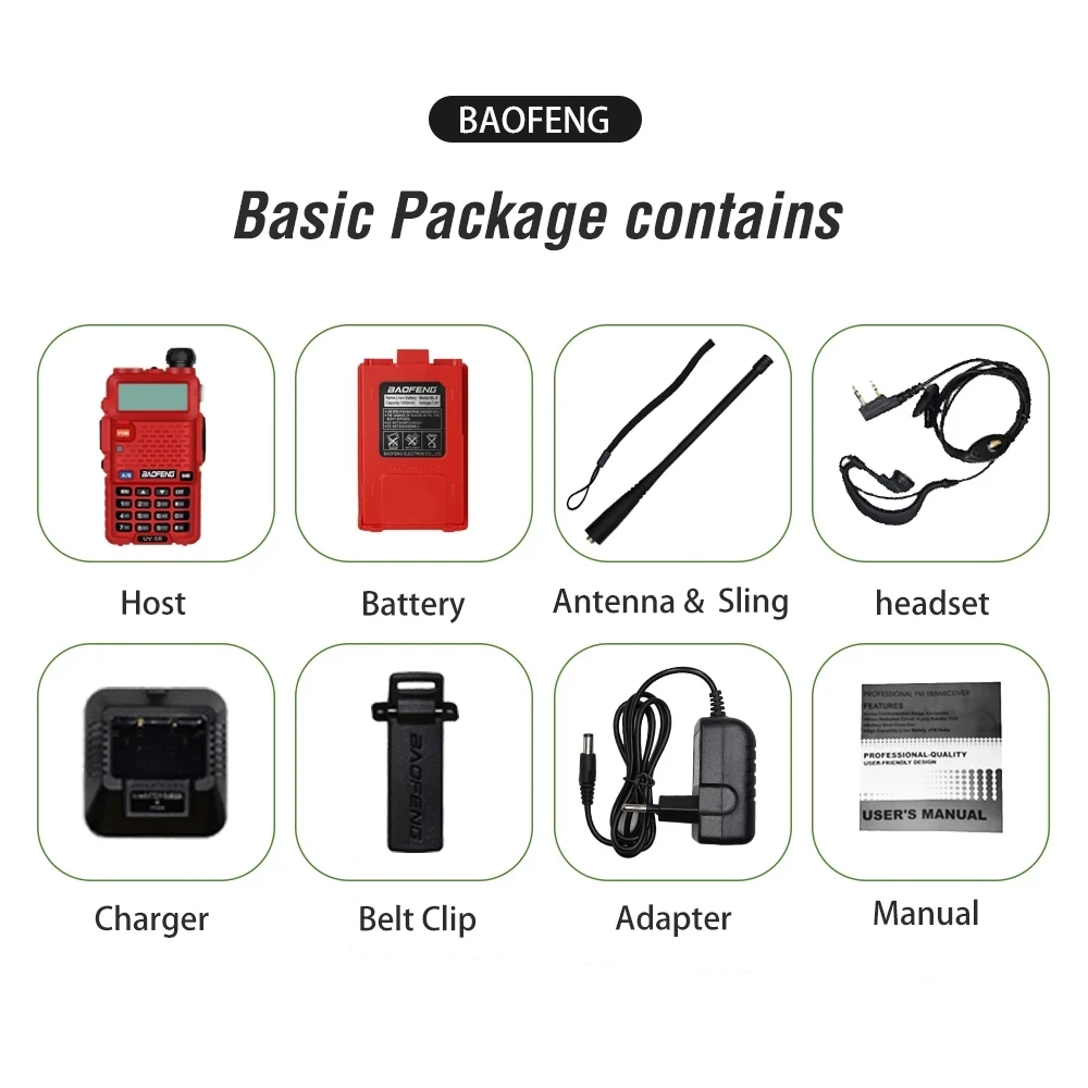 2pcs Original Baofeng UV-5R Red 10KM CB Ham Radio Station Two-way Amateur VHF Powerful 5W UV-5R Walkie-talkie Hunting Radios