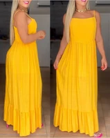 chaxiaoa 1 piece oversized womens summer 2022 spaghetti strap ruffle hem casual vacation cami maxi dress