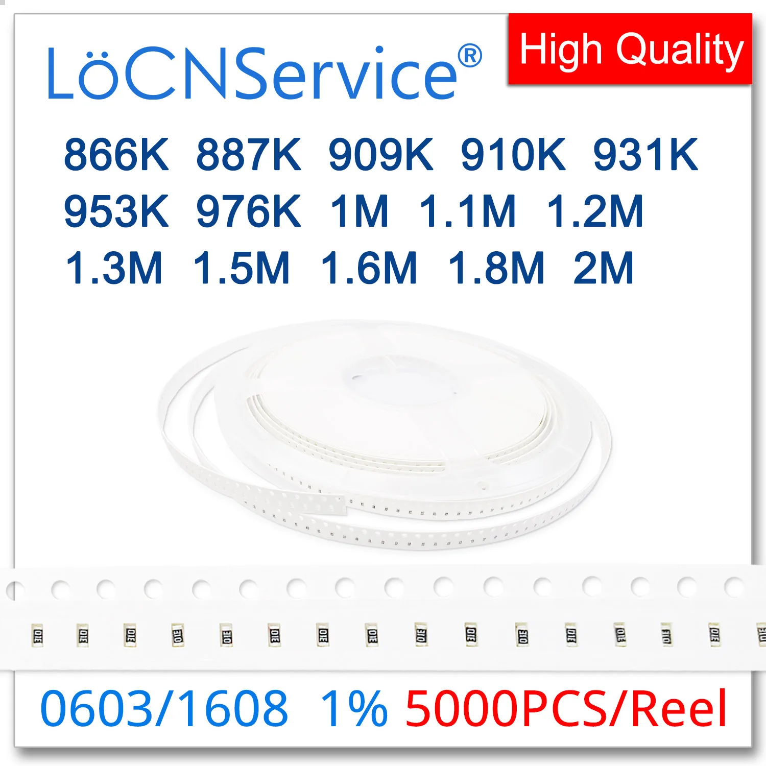 LoCNService 0603 1% 5000 шт. 866K 887K 909K 910K 931K 953K 976K 1M 1.1M 1.2M 1.3M 1.5M 1.6M 1.8M 2M 1608 Резистор OHM
