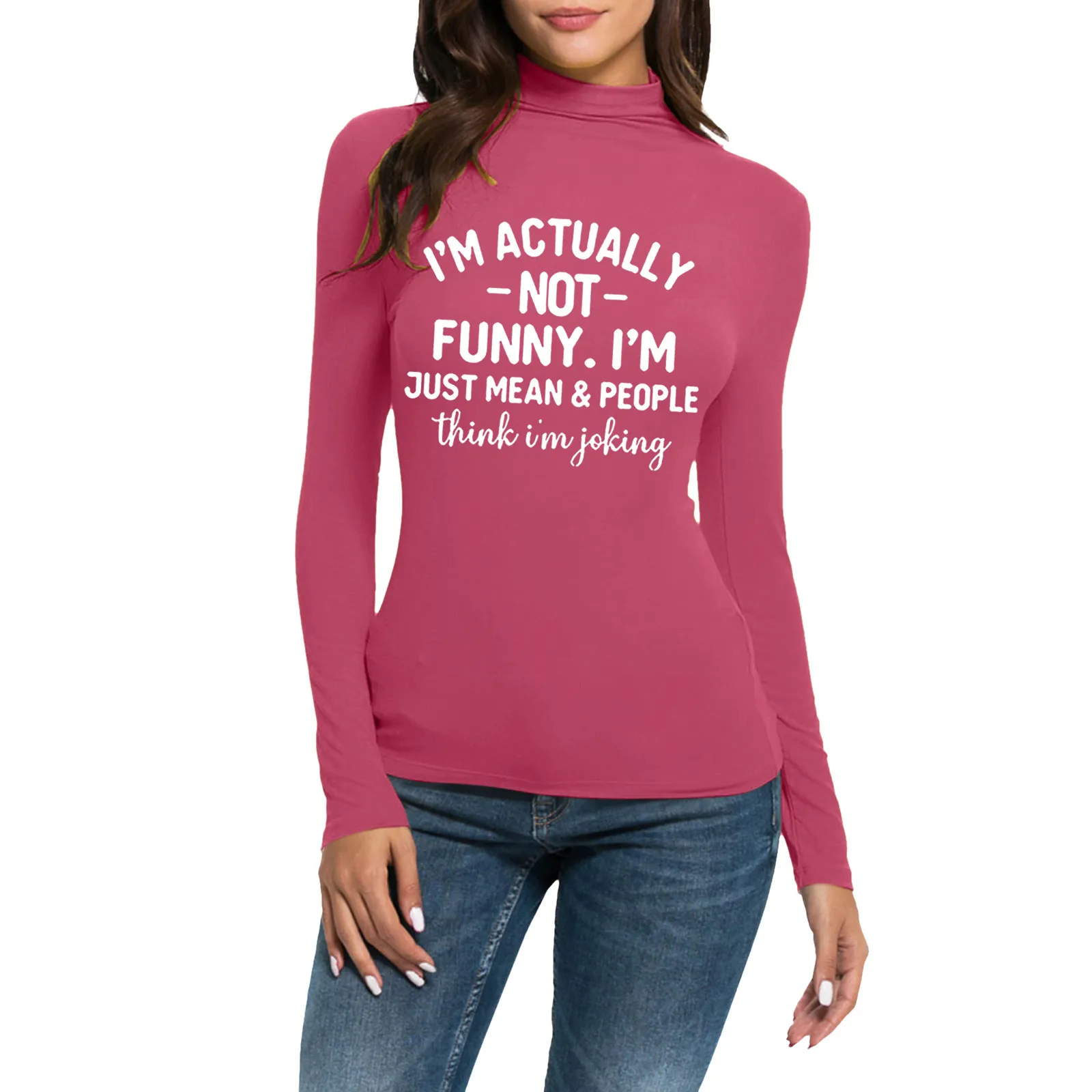 

Comfortable Blouse For Women Casual Print Long Sleeve Mock Turtleneck Blouse Tops Slim Fit Stretchy Layer Tee Shirts