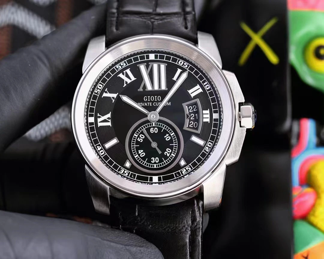 

Mens Automatic Mechanical Watch Blue Black Leather Rose Gold