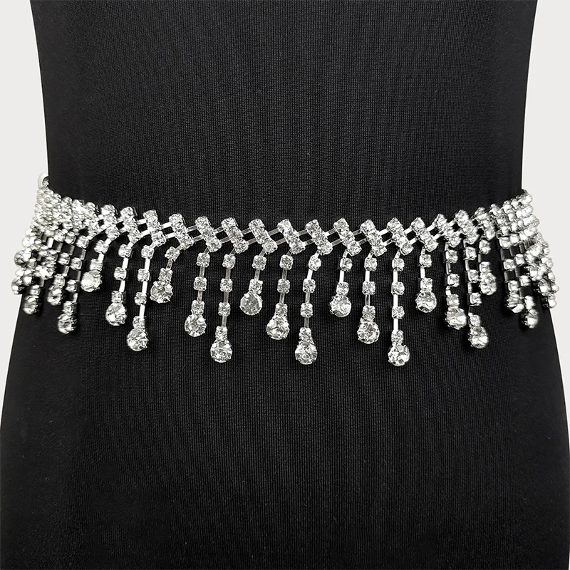 Rhinestone Waist Chain Belt for Women Fashion Trend Luxury Design Casual All-match Dress Accessories Goth Retro Thin Waistband