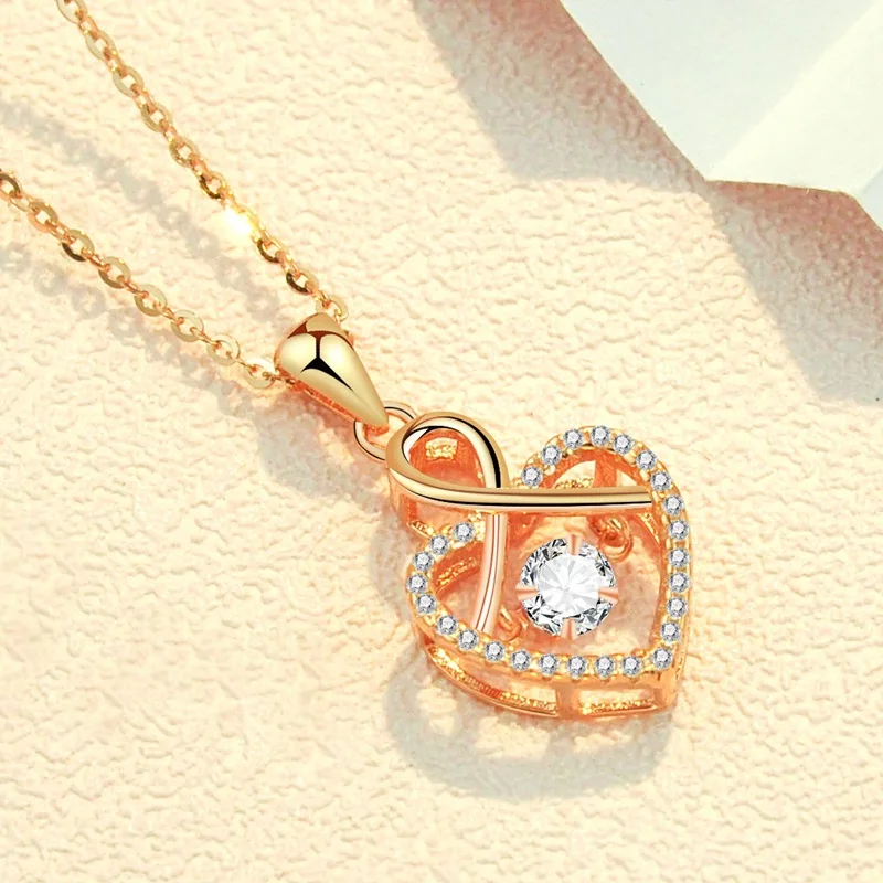 

Necklace Women's 925 Sterling Silver Rose Gold Plated Heart-Shaped Smart Clavicle Chain Simple and Light Luxury Color Silver Nec