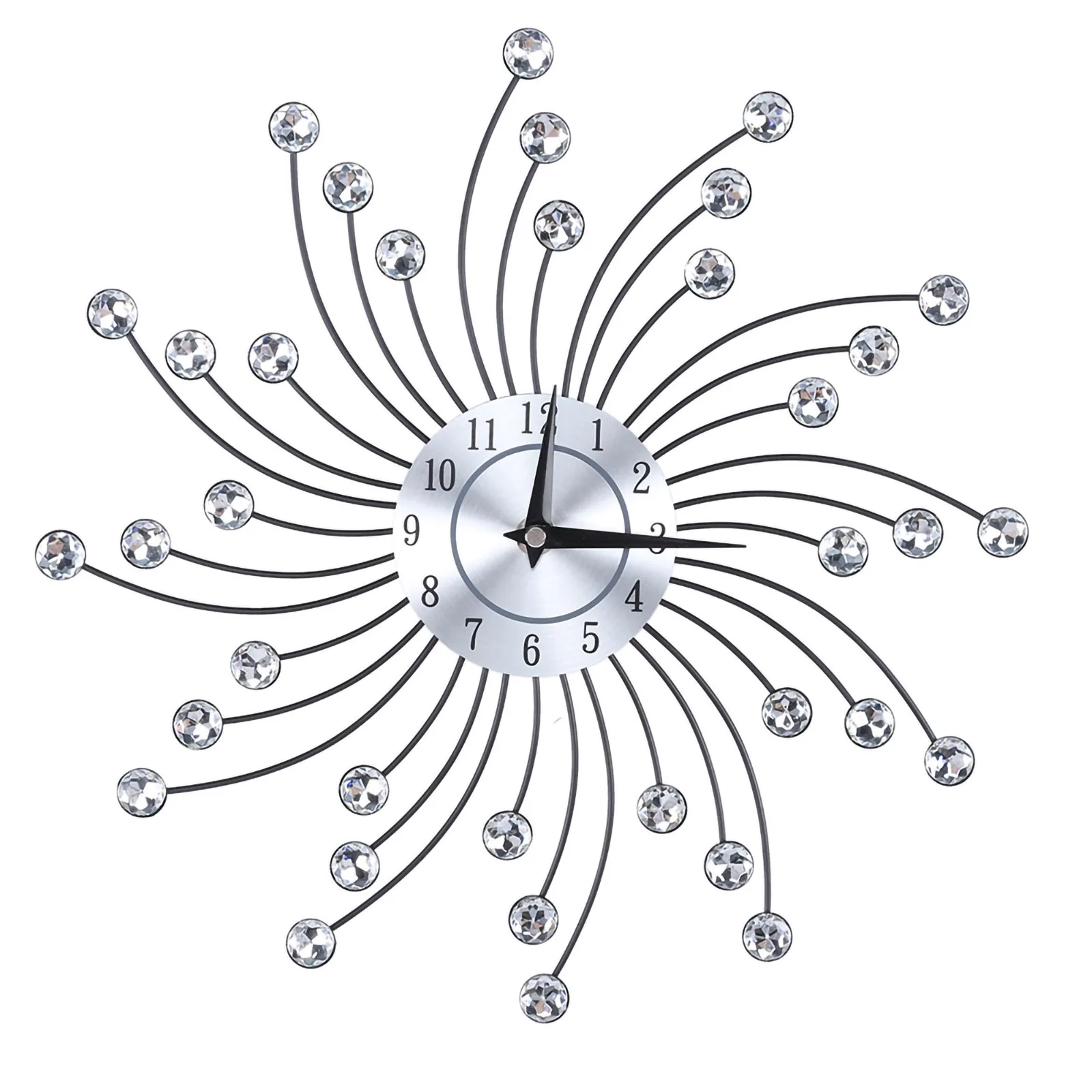 

Sparkling Bling Metallic Silver Flower-Shaped Wall Clock for Living Room Office（Arc Flower）