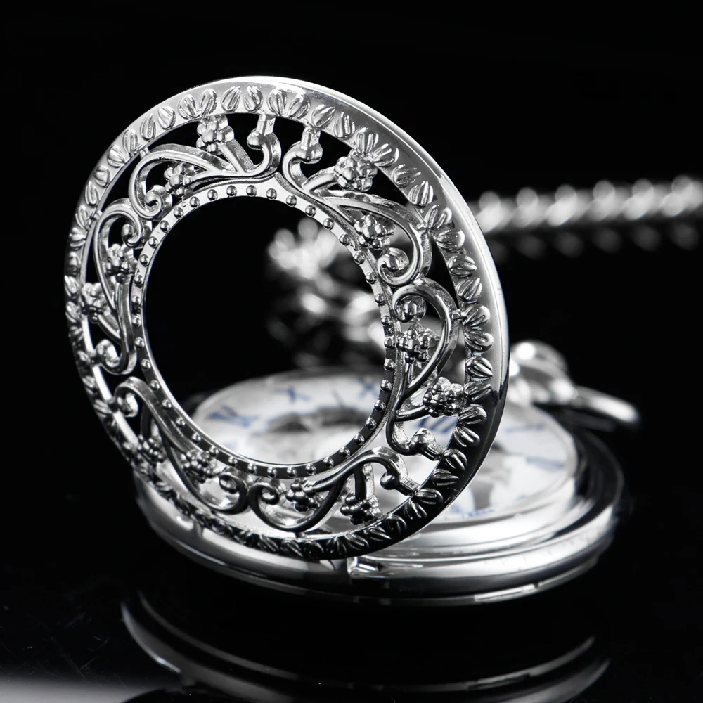 New Vintage Vine Sculpture Mechanical Pocket Watch with Fob Chain Men's Hollow-Out Skeleton Dial Fashion Pocket Watch Gift