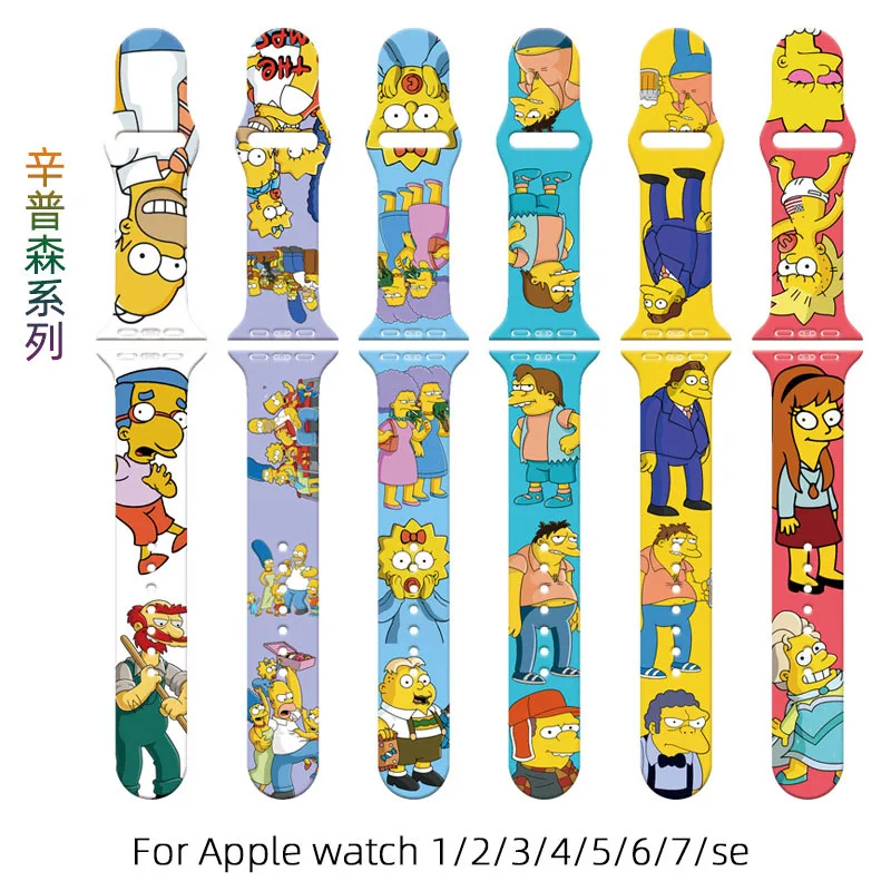 

Симпсоны Барт кавайи новая модель подходит для Apple S7 ремешок Apple Watch 6/5/4/3/2/1/se мультяшный принт Apple ремешок