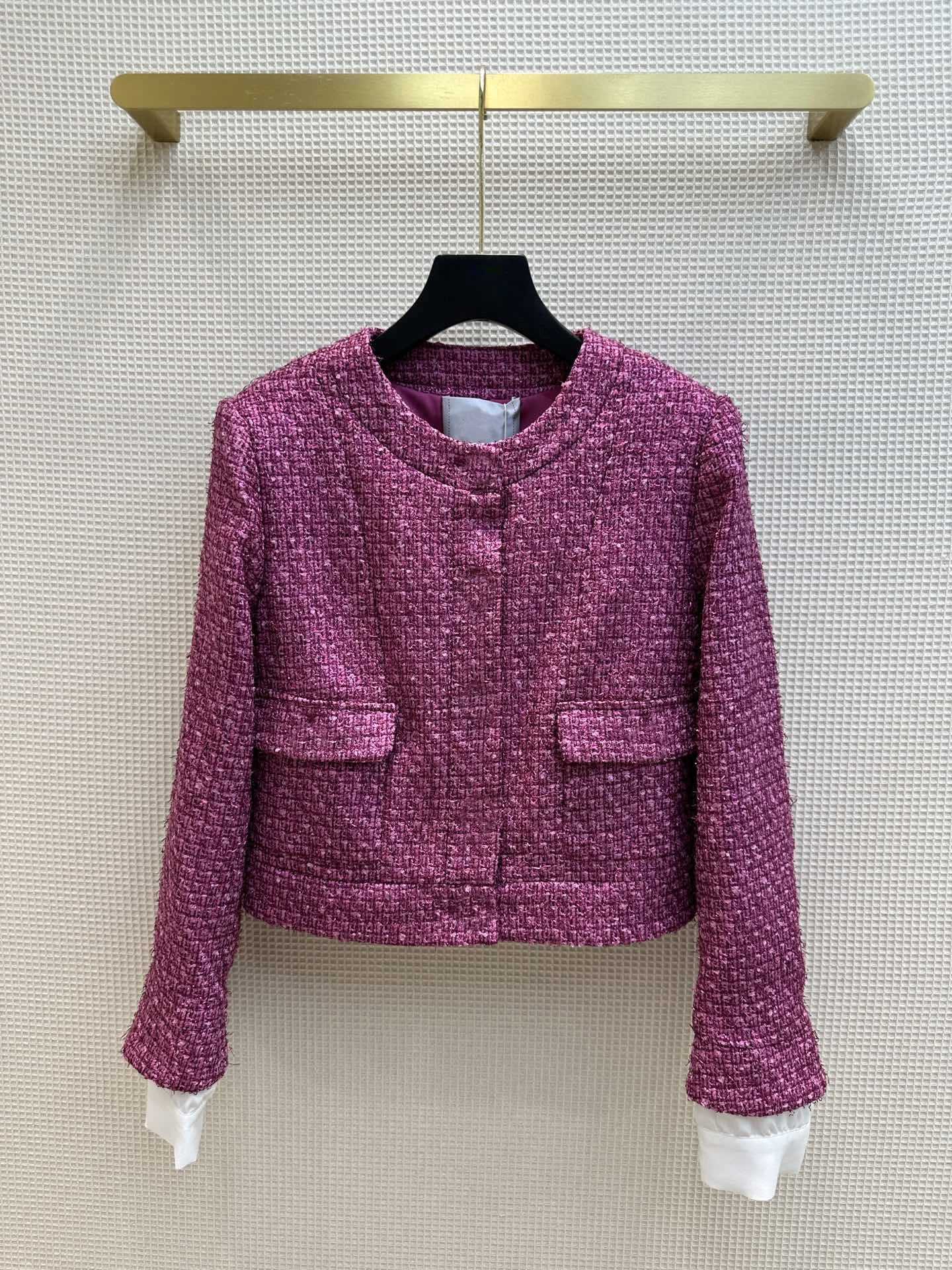 

23 early autumn color splicing cuff tweed coat double pocket design advanced handsome tone and A and sa6.8