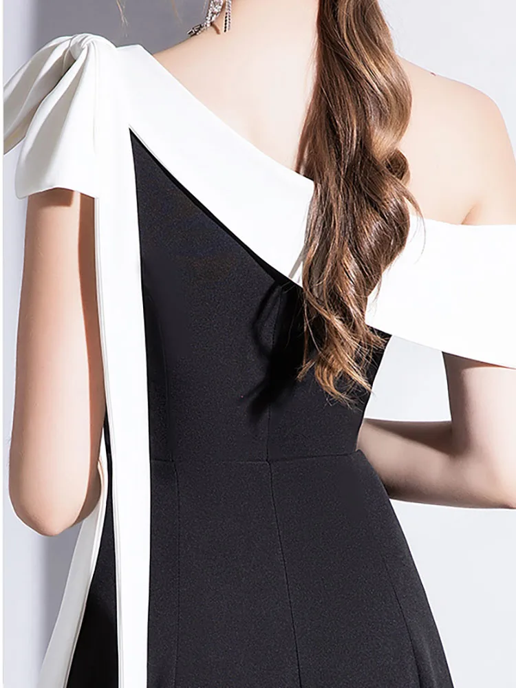 Black Evening Dress For Women 2022 Summer New Style One Shoulder Celebrity Temperament Party Dress Shows Slim Daily Dress