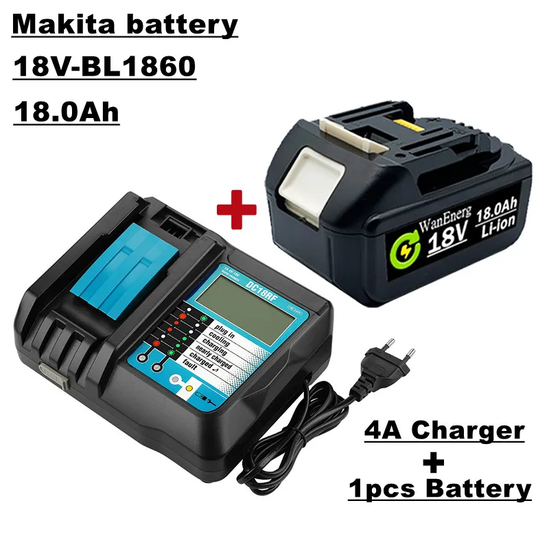 

18V lithium ion hand drill battery, 18.0ah, for 18V power tools bl1860,bl1840,bl1850,bl1830,bl1860b, etc., 1 battery +4a charger