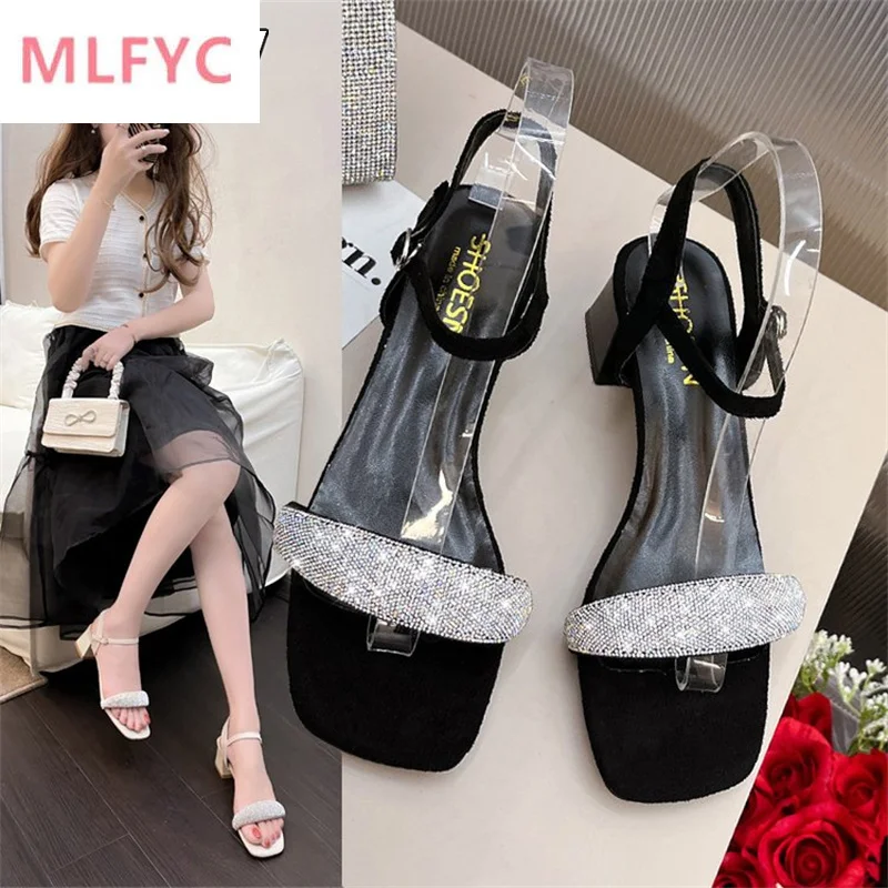 

Fairy Rhinestone Chunky Heel Open Toe Sandals Women's 2022 Summer New Style High Heels woman shoes high heels sexy pumps