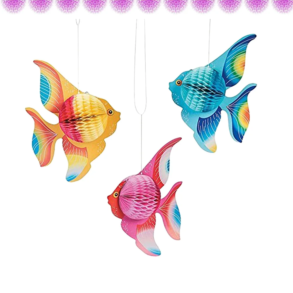 

12pcs Colorful Tissue Paper Goldfish Foldable Tropical Fish Decoration Hanging Ornament Party Supplies (Gold + Pink + Blue)