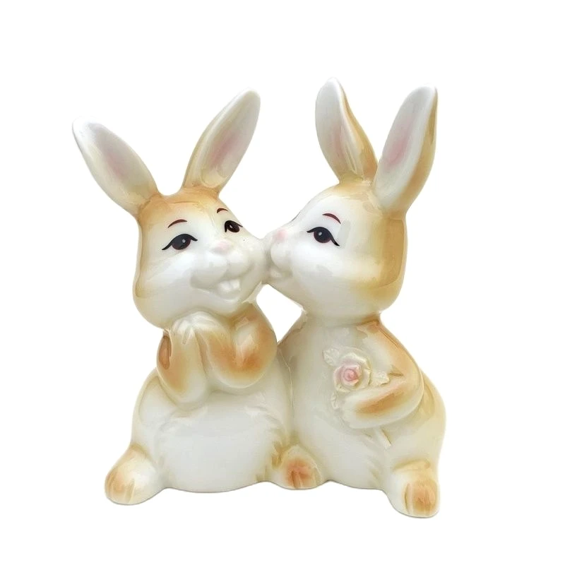 

Funny Porcelain Kissing Rabbit Miniature Ceramic Bunny Couple Figurine Boyfriend Ornament Decor Craft Gift for Girlfriend Memory