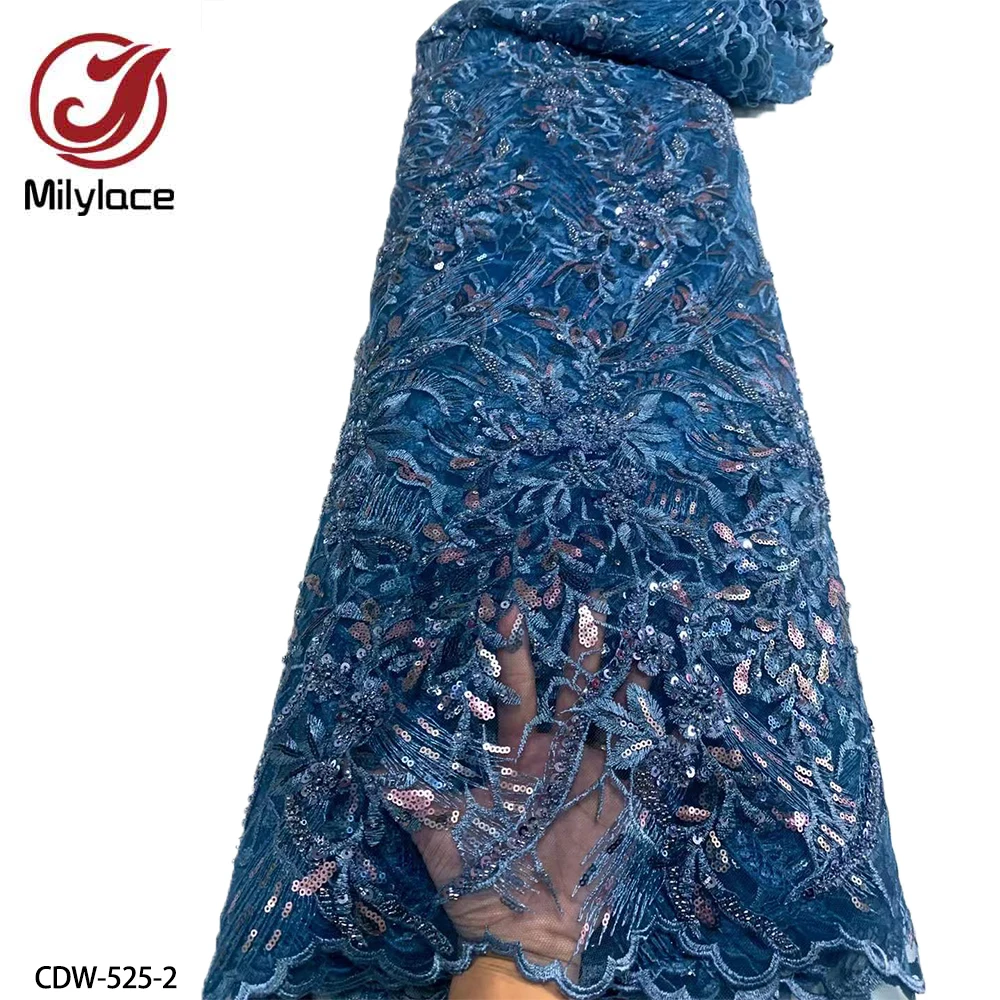 

African Embroidered French Tulle Net Lace Fabric with Sequins Decals for Nigerian Lace Fabric 2022 High Quality Lace CDW-525