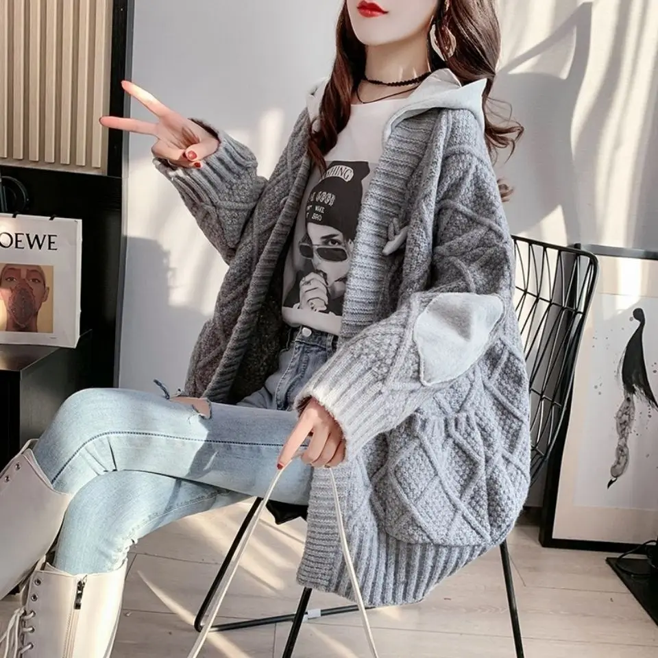 

Hooded Long Sleeve Cardigans Women Colors Sweet Soft Stretchy Knitwear Gentle Short Sweater Design Elegant Cardigan T491