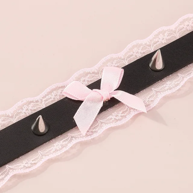 Y2K Jewelry Pink Lace Sexy Necklace for Women Fashion Goth Punk Glamour Stud Necklace 90s Aesthetic Cosplay Party Chokers 6