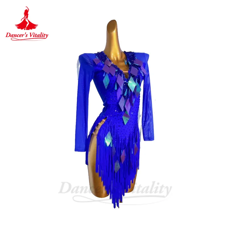 Женское платье для латинских танцев зимняя сетчатая юбка с длинными рукавами и