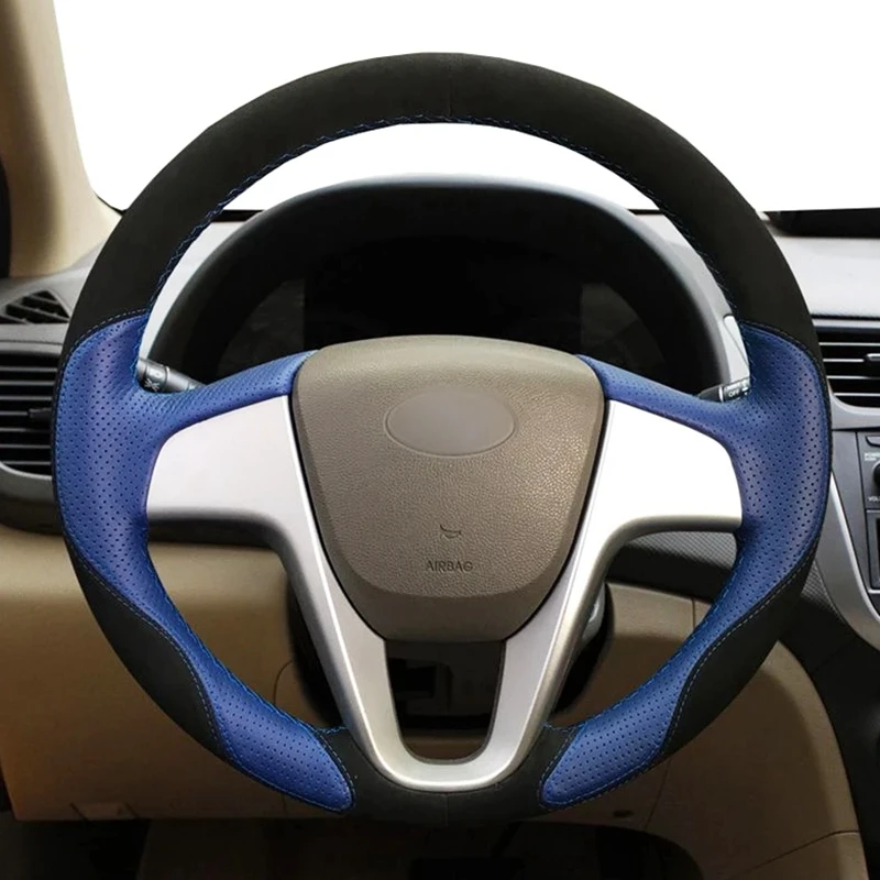 Фото Для Hyundai Solaris i20 Accent Verna 2008-2009 2011-2015-2012 ручная строчка искусственная черная замша №2