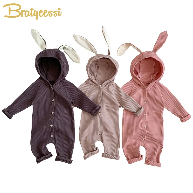 

Bunny Ears Newborn Romper Hooded Cotton Baby Jumpsuit for Girls Boy Clothes Fall Long Sleeve Korean Toddler Outfit Infant Onesie
