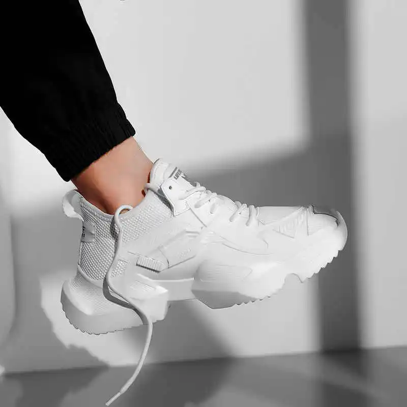 

Кроссовки мужские с высоким берцем, противоударные теннисные туфли, низкие белые, Номер 46