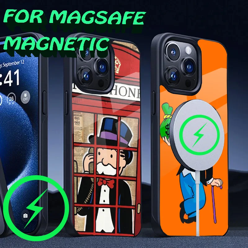 Dollar Alec Monopoly Man Phone Case For iPhone 16 15 14 13 12 11 Plus Pro Max Mini Magsafe Magnetic Wireless Charging