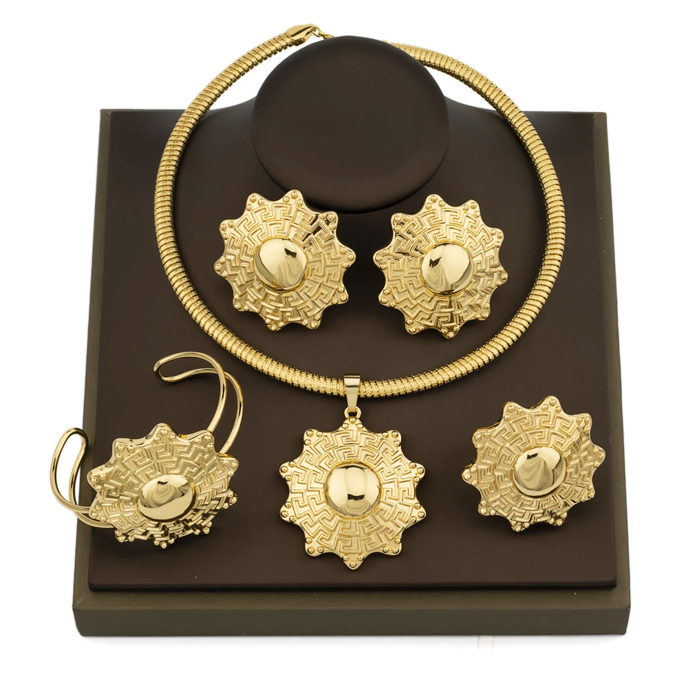 

Women Earrings Necklace Fashion Dubai Accessories Necklace Wedding Party Italian Gold Plated Jewelry Set for Daily Party