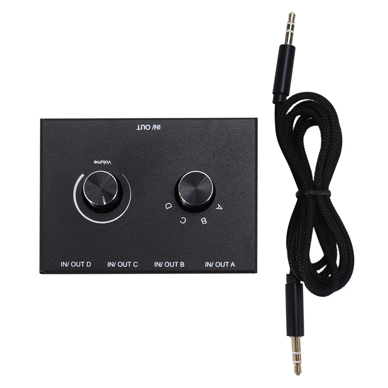 RISE-4 Port Audio Switch, 3.5mm Audio Switcher, Stereo AUX Audio Selector, 4 Input 1Output/1Input 4 Output Audio Switcher Box
