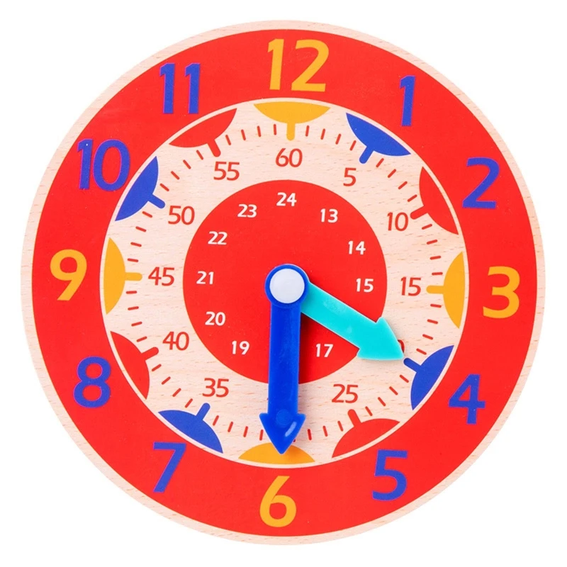 

HUYU Wooden Learning Clock Education Clockface for Elementary Kids Non Toxic Color Printed Teaching Board School Stationery