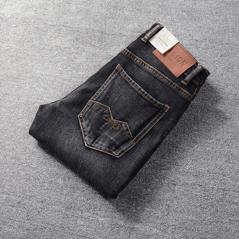Fashion Designer Men Jeans Retro Black Gray Elastic Slim Fit Ripped Jeans Men Trendy Trousers Vintage Stretch Denim Pants Hombre