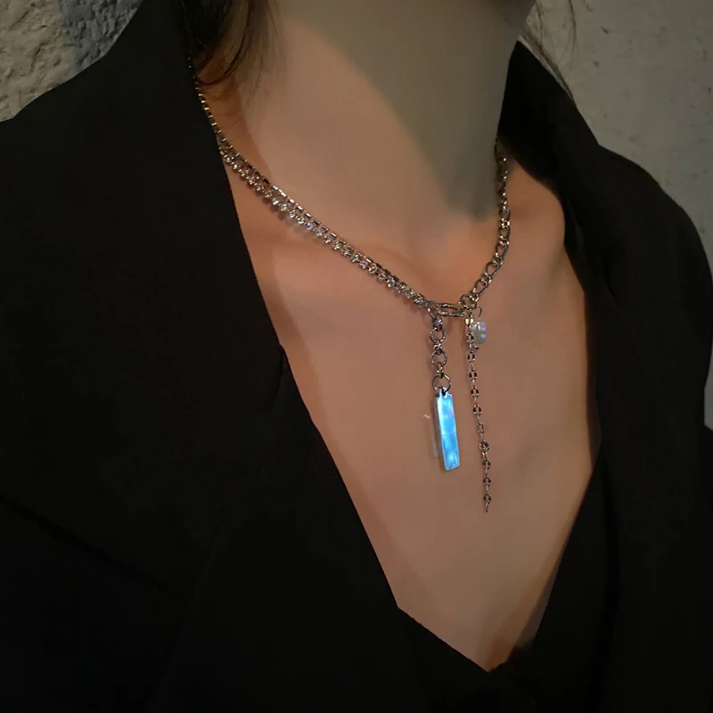 

Korean Fashion For Womens Dangle Drop Necklace Stainless Steel Trend Imitation Pearl Necklace Hip-Hop Harajuku Punk Gifts 2023