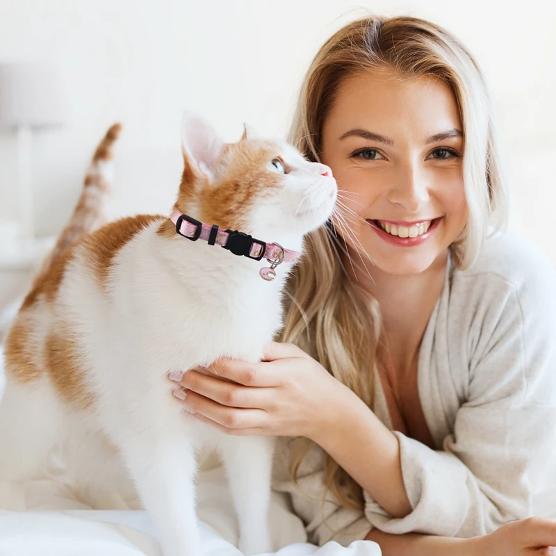 4Pcs Cute Cat Collar With Moon And Stars Pendant Adjustable Puppy Kitten Necklace