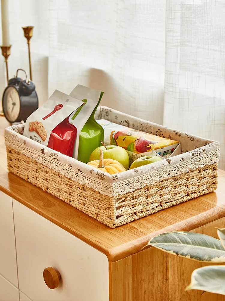 

Настольный телефон для бытовой гостиной, мелочи, для хранения ключей от закусок, ткань из ротанга, Тканое хранилище