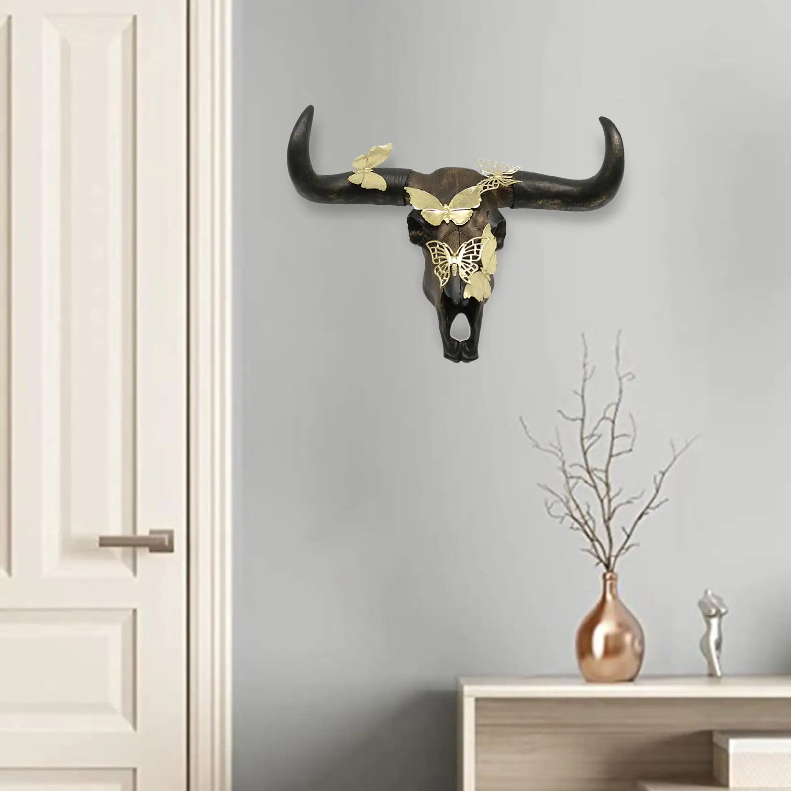 

Faux Cow Skull Head Wall Sculpture Hanging Resin Boho Figurines for Office