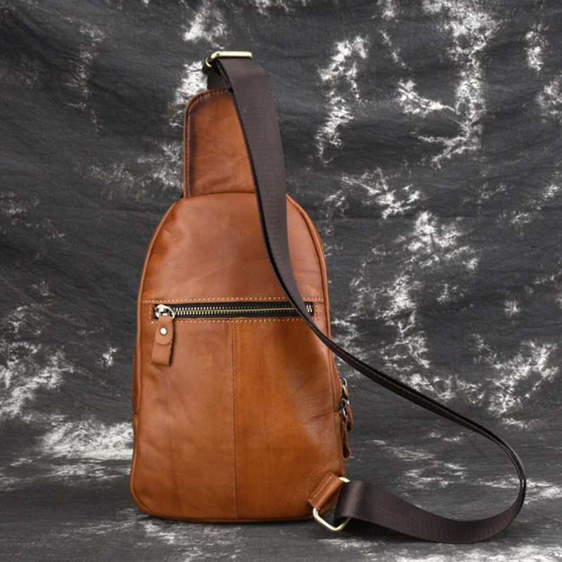 Genuine Leather Sling Rucksack Backpack Travel Knapsack Natural Skin High Quality Retro Men Shoulder Cross body Chest Bags