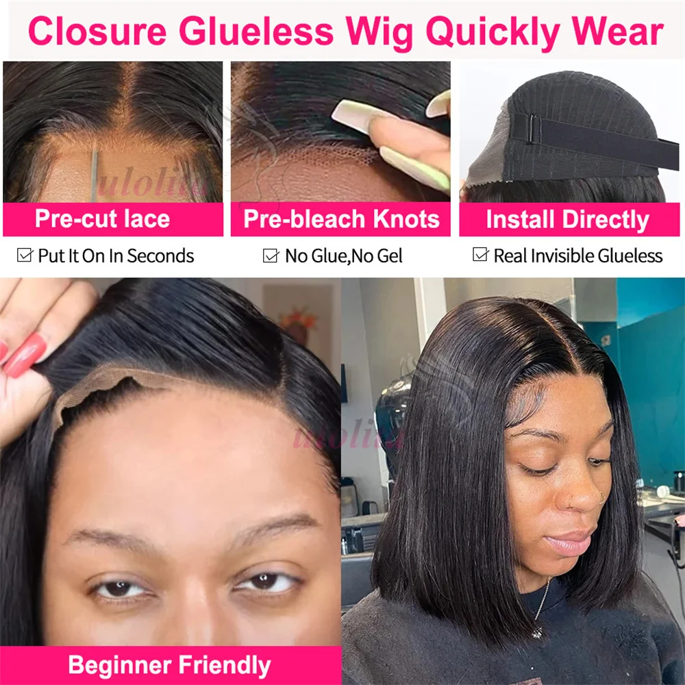 Парик Wear And Go Bob прямые короткие волосы парик из человеческих волос без клея