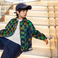 autumn boys denim jackets trendy cool plaid coats for teenage school childrens clothing for boy casual all match kids outerwear