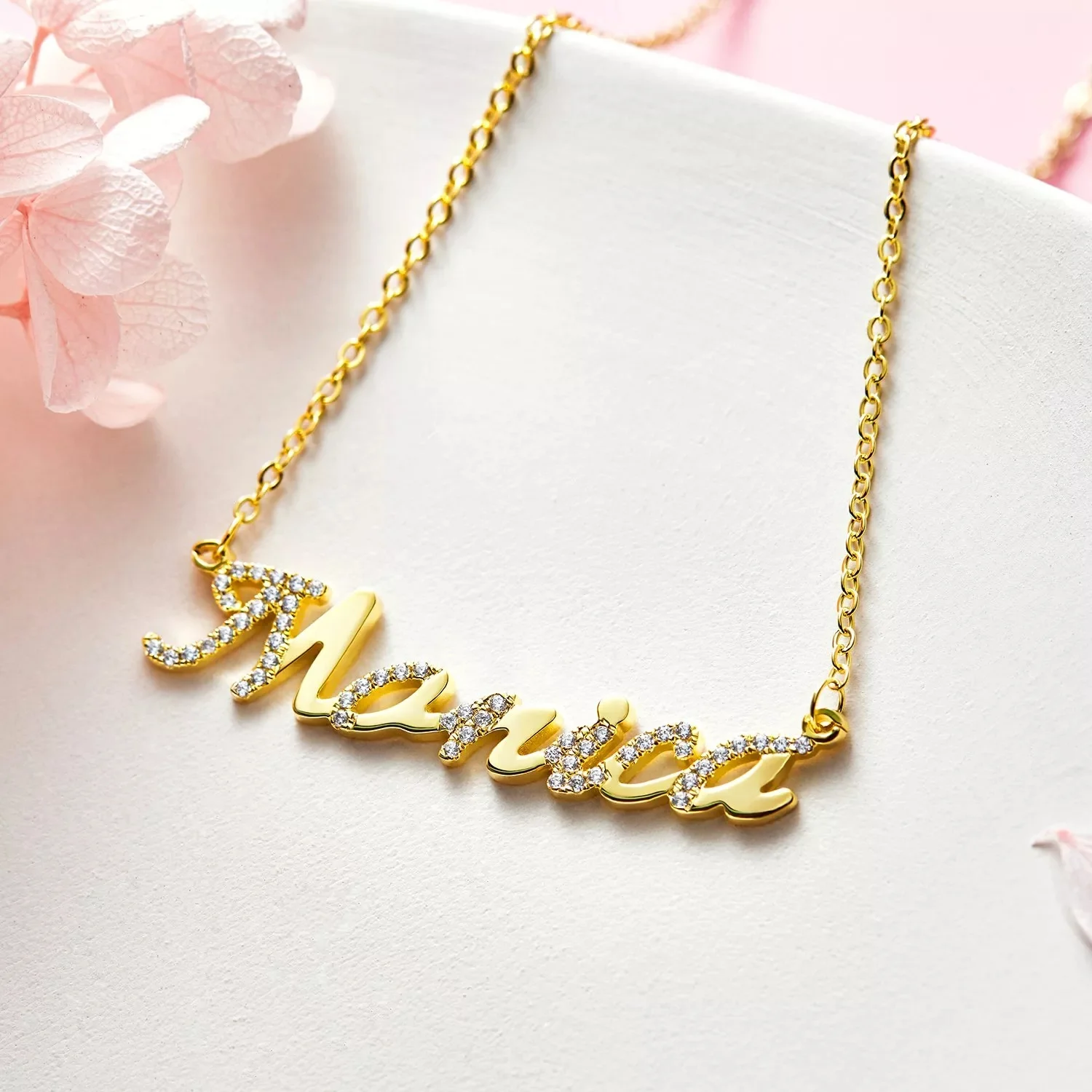 

Partial Zircon Name Necklace Stainless Steel Custom Gothic Necklace Diamond Personalized Name Necklace Women Birthday Jewelry