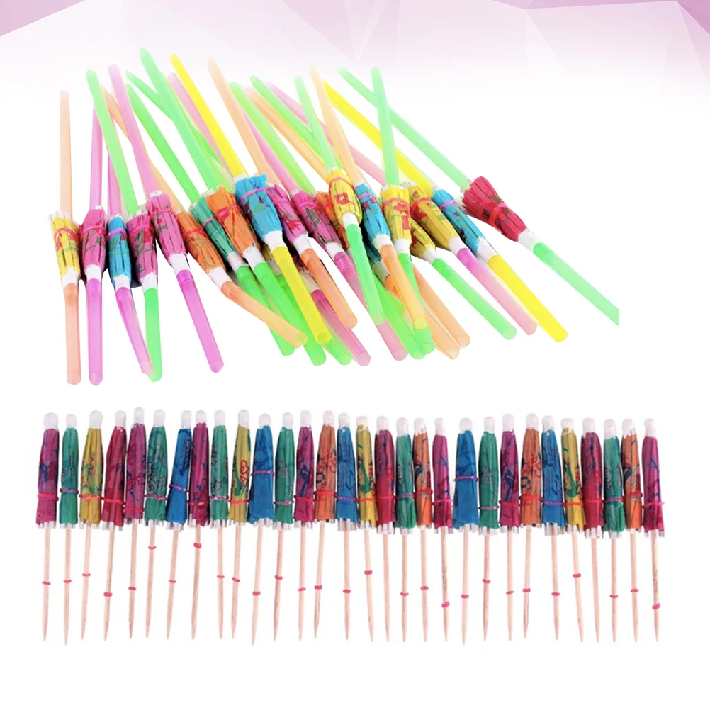 

60 Pcs Umbrella Picks Dining Table Decor Paper Cup Dessert Picks Drink Favors Banquet Bendable Straws