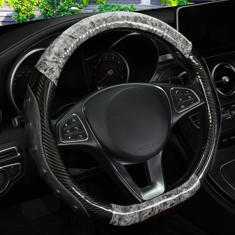 

D/O-Type Car Steering Wheel Cover Leather Universal Anti-slip Auto Steering Wheel Protector Case 38CM Car-styling