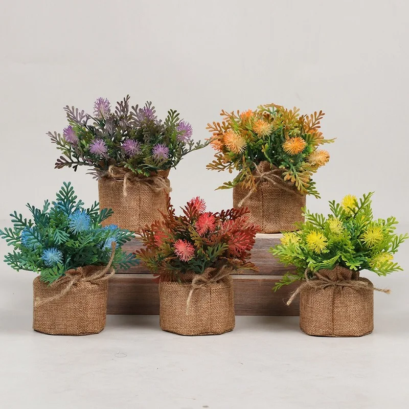 

Artificial Flower Big Thorn Ball Sack Small Potted Mini Indoor Garden Home Desktop Decoration simulation green Fake Plant Bonsai