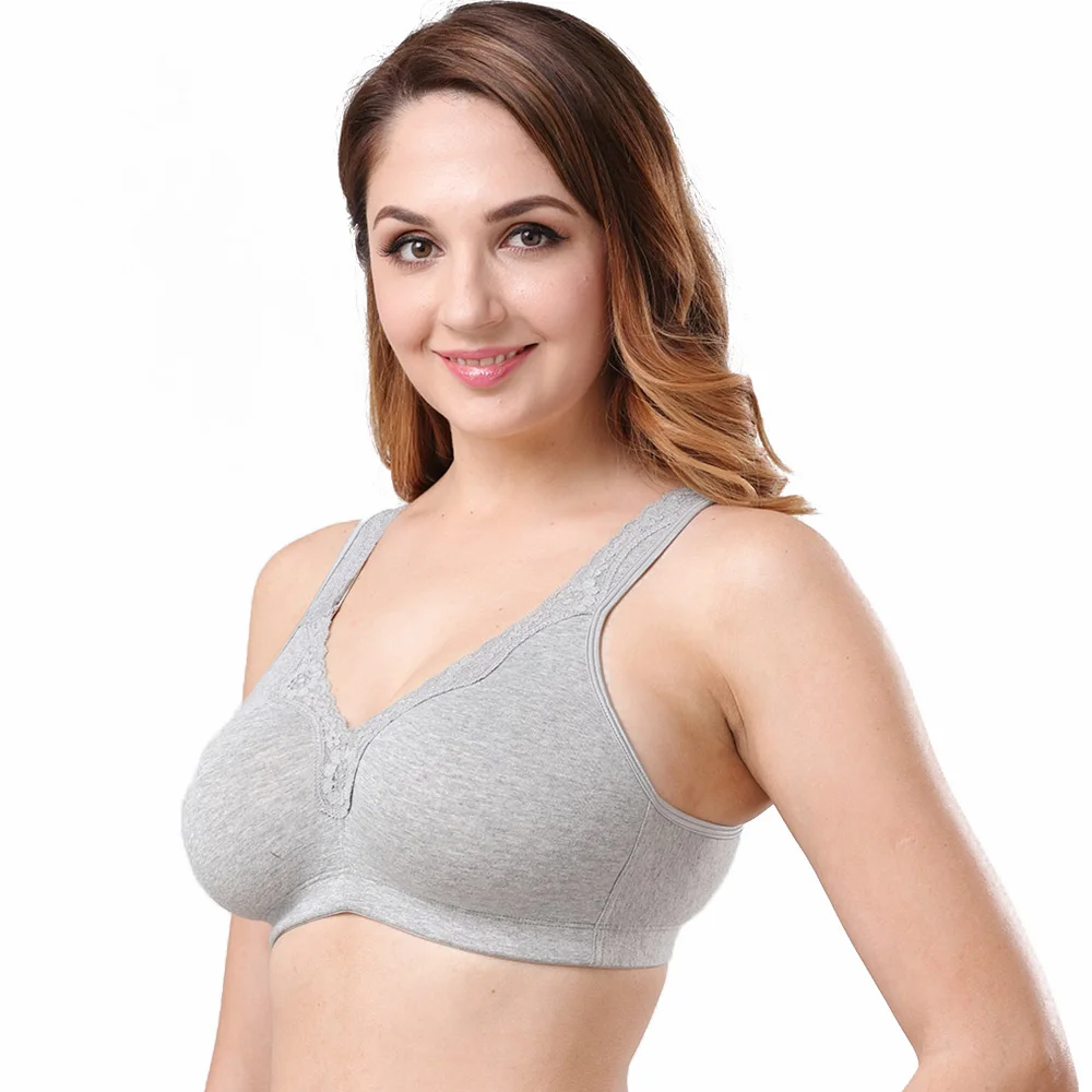 Wireless Women Bra Cotton Soft Cups Full Coverage Big Cup Lace Unlined Plus Size Bra A B C D DD E F G H I