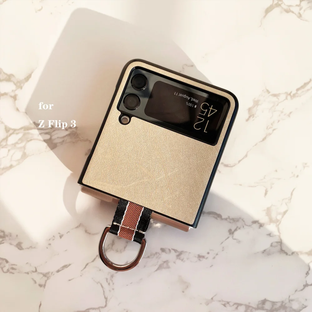 

Подходит для Samsung Z flip 3 с металлическим кольцом, кожаное покрытие, Роскошный чехол для мужчин и женщин Galaxy Z flip 3