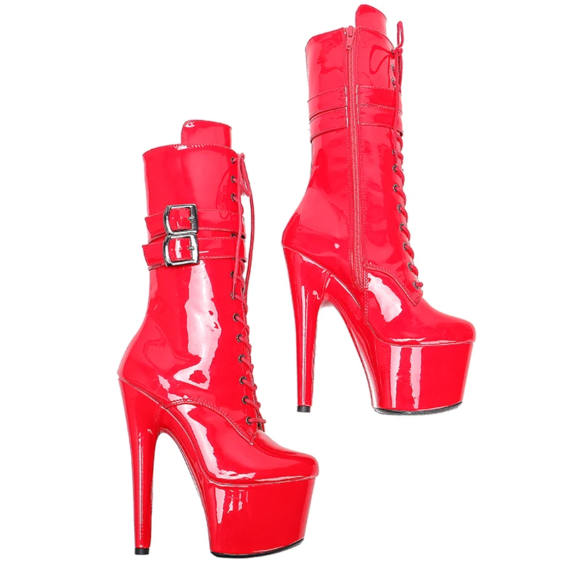 Leecabe  17CM/7inches   Patent PU  upper Pole dancing shoes High Heel platform Pole Dance boot