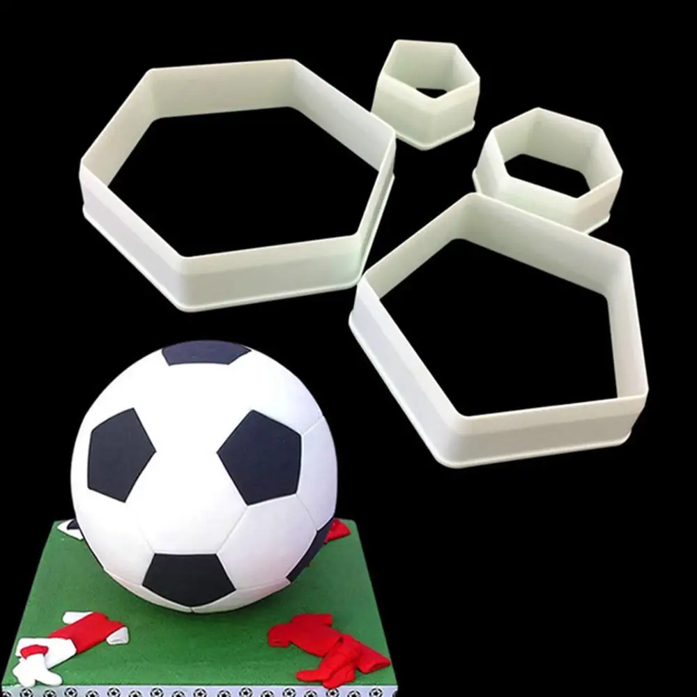 

4pcs Hexagon Football Plastic Cookie Cutter Plastic Soccer Decoration Cutter Reusable No-stick Cake Biscuit Chocolate Mold