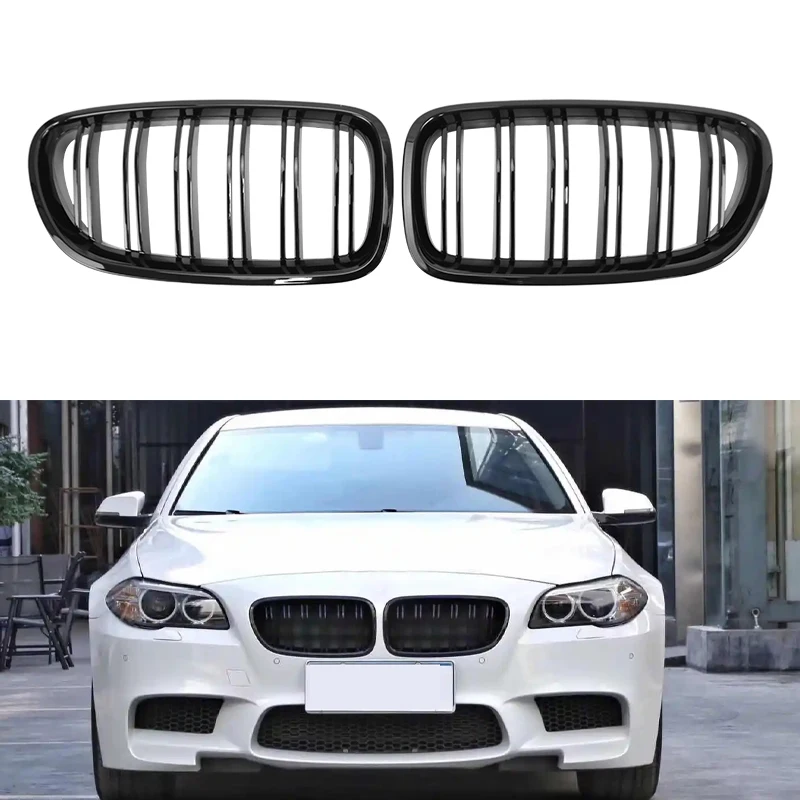 

Racing Grill For BMW 5 Series F10 F18 520 523 525 530 Car Front Bumper Grilles Kidney Double Slat Grille Gloss Black 2010-2017